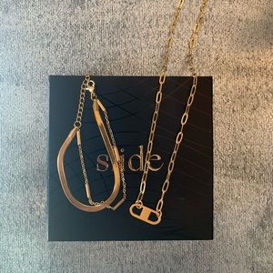 Slide Gold Plated Jewelry Bundle (1 bracelet, 1 necklace)